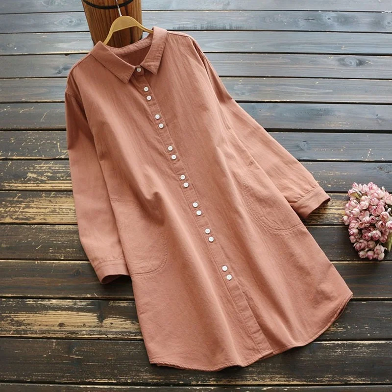 

Новая весенняя женская хлопковая Свободная Повседневная Длинная рубашка Корейская рубашка с длинным рукавом с лацканами