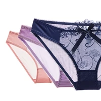 3pcs womens panties set female low waist sexy briefs lace transparent mesh underwear for women plus size lingerie s m l xl xxl