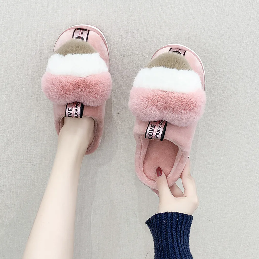 

Plush Winter Women Home Slippers with Sewing Line Warm Shoes Woman Slip on High Quality Female Slides Home Plus Size 40