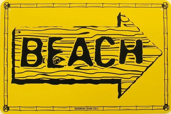 

This Way to Beach Arrow Yellow Ocean Wave Metal Sign