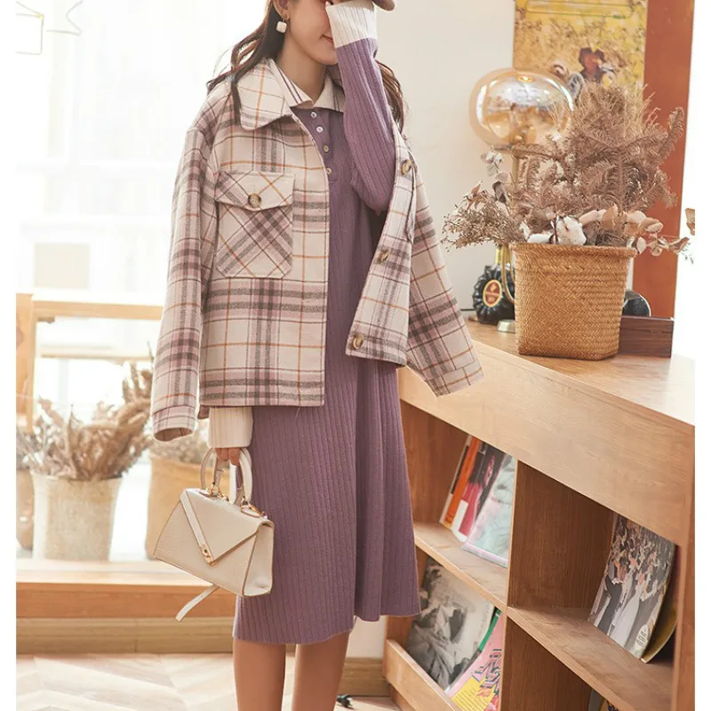 

Autumn and winter women's wool coat women's mixed causal loose jacket 2021 women's short plaid jacket