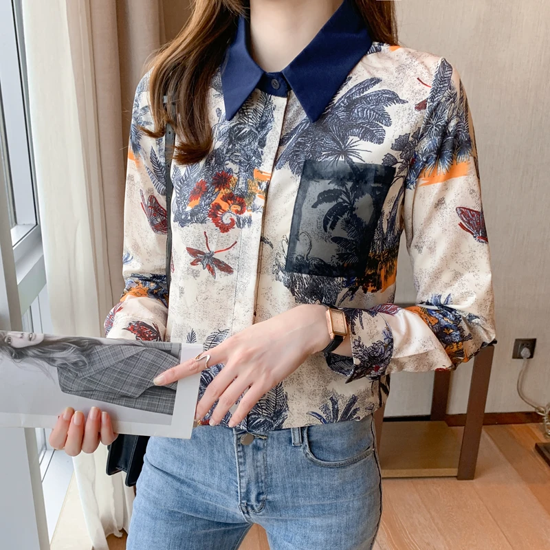 

Korean Satin Women Shirts Women Button Up Shirt Office Lady White Shirt Loose Silk Womens Tops and Blouses Camisas Mujer
