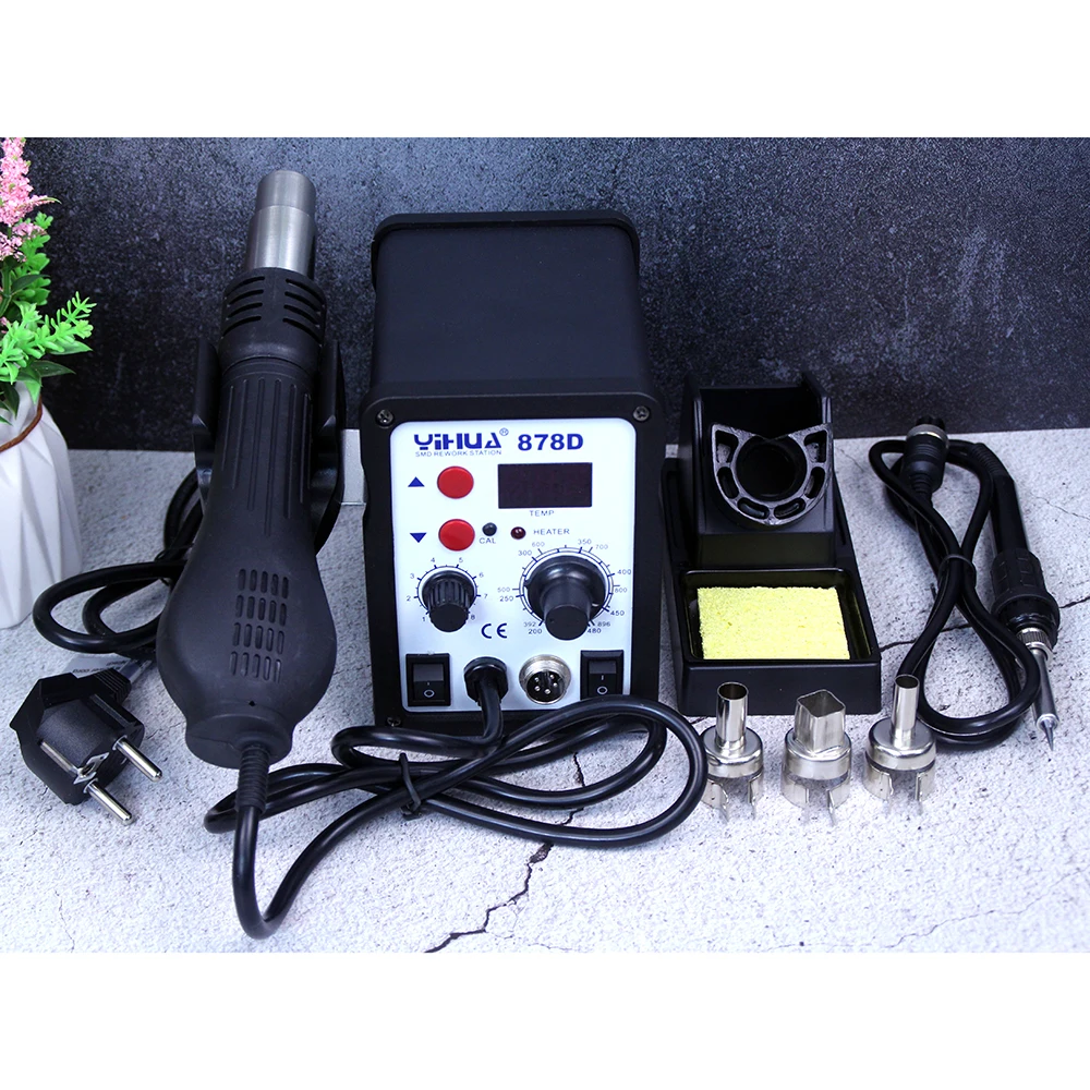 YIHUA 878D Hot Air Gun Soldering Station With 907A Soldering Iron Station welding machine smd small soldering rework station