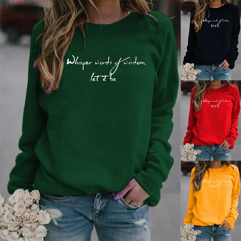 

Women Hoodie Whisper Words Printed Hoodies Women Fleece Long Sleeve O Neck Loose Sweatshirt Girls Pullovers Winter