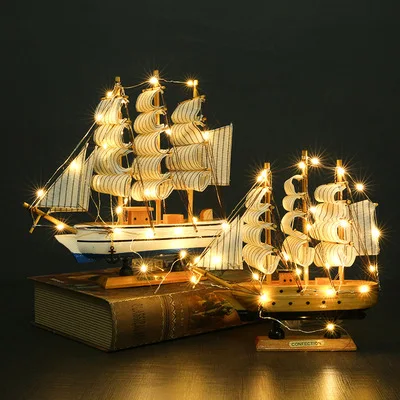 

Pirates of The Caribbean with LED Lights Smooth Sailing Boat Model Wooden Sailing Model Home Desktop Decoration