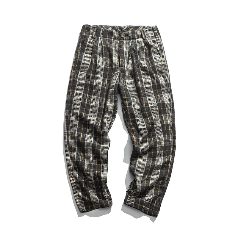 

2019 Men's Thickening Woolen Cloth Lattice Printing Leisure Casual Pants In Warm Straight Pants High Quality Loose Trousers S-XL