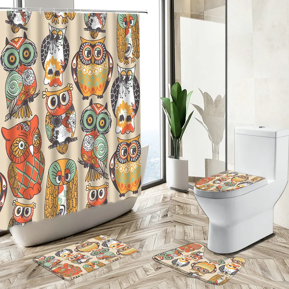 С милой совой душ Шторы животные из мультфильмов лиса цветок лист Нескользящая
