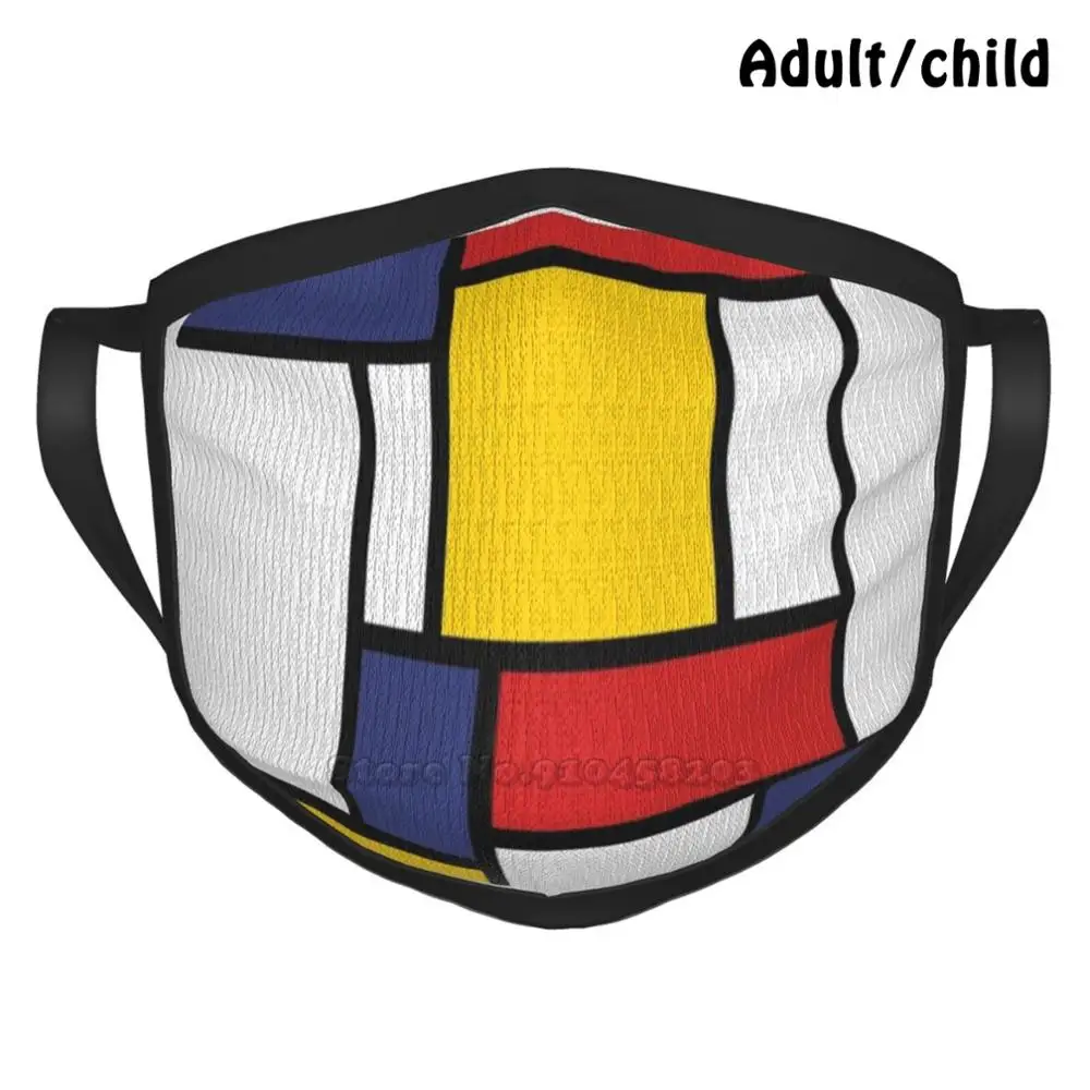 

Piet Mondriaan Color Artwork Fashion Print Funny Pm2.5 Reusable Face Mask Yellow Red Blue Black White Piet Mondriaan Piet