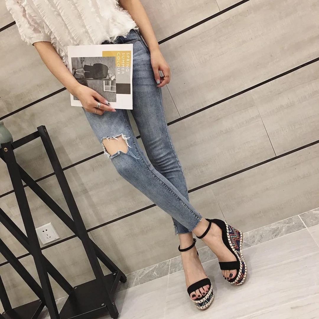 

Female Sandal Espadrilles Platform High Heels Fashion Womens Shoes 2021 Clogs Wedge All-Match Girls Lacquered High-heeled Luxury