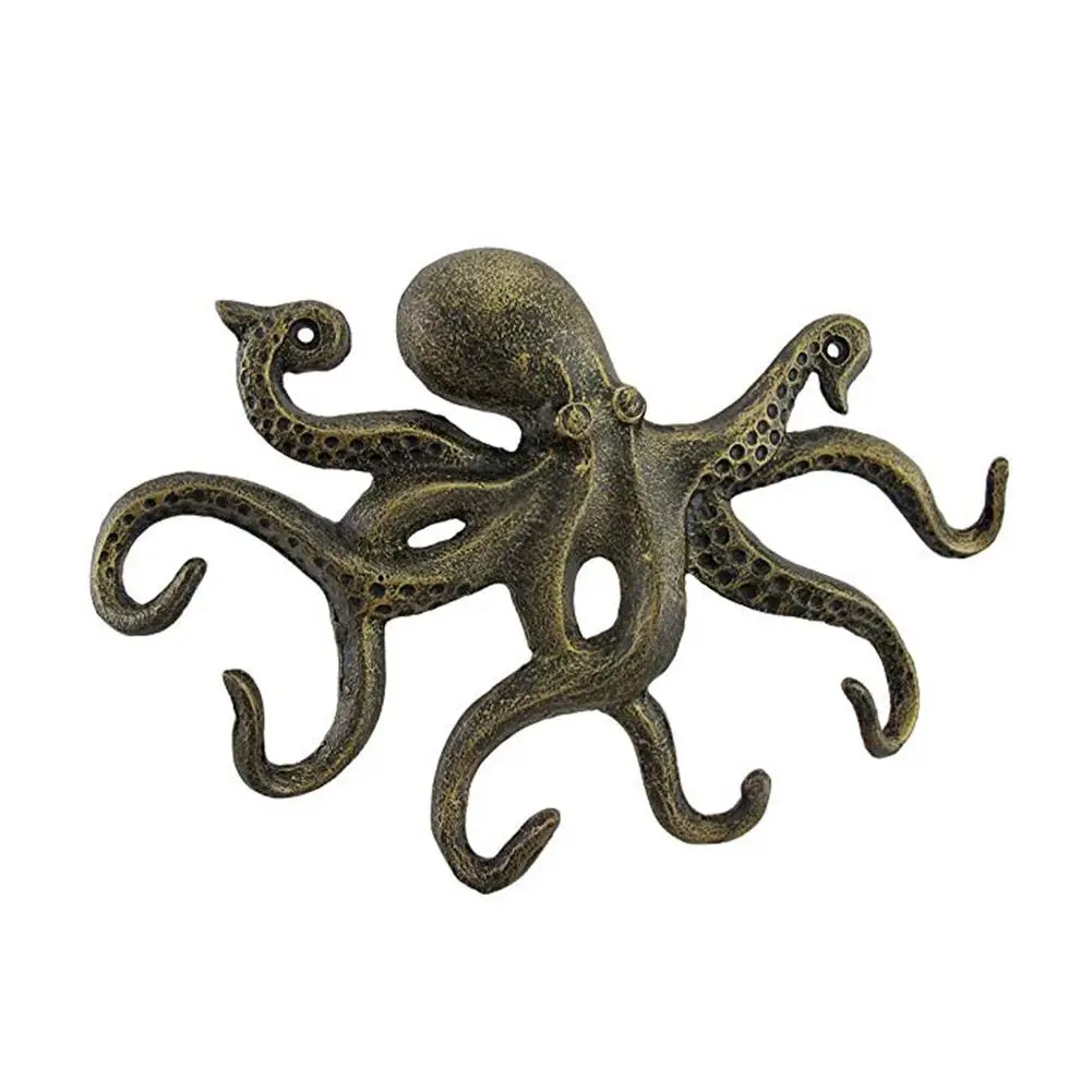Фото Чугунный настенный крючок для ключей осьминога вешалка одежды осьминог античный