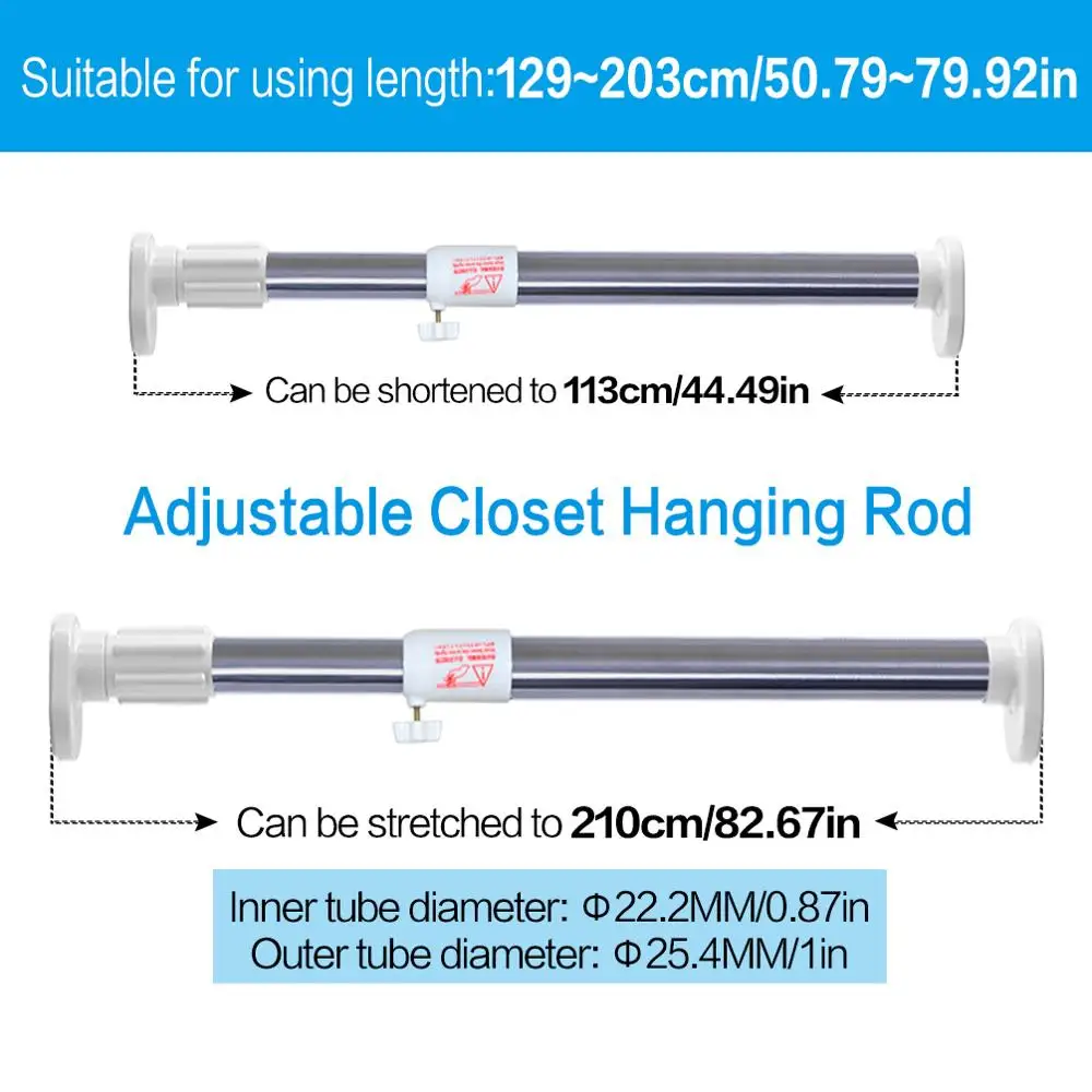 Bathroom Extendable Telescopic Shower Curtain Rail Rod Clothes Hanging Drying Pole Length 50.8 - 79.9" /129-203cm DQ0210 | Дом и сад