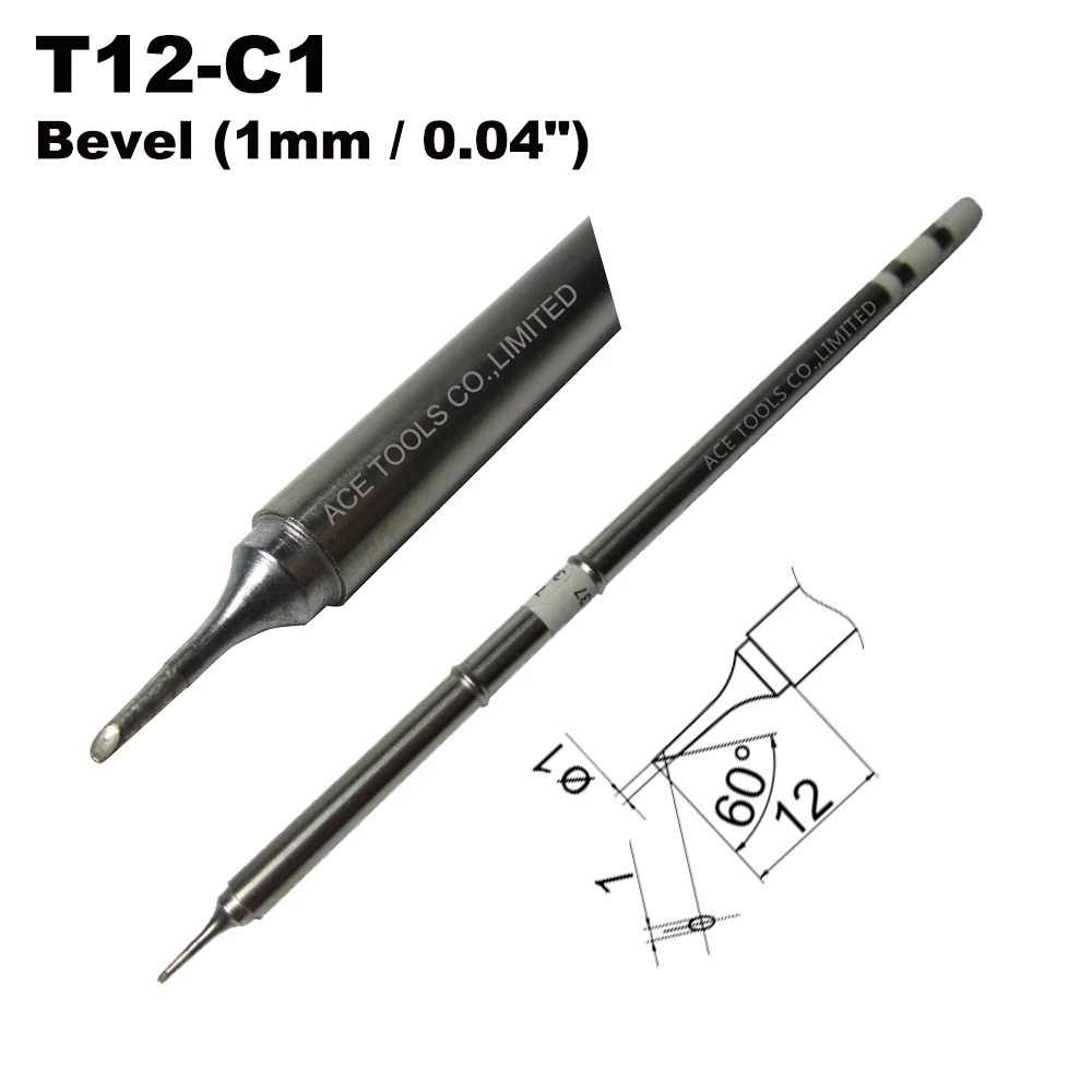 

T12-C1 Bevel 1mm Soldering Tip for HAKKO FX-951 FX-950 FX-952 FX-9501 FM-2028 FM2027 Iron Bit Handle Pencil Nozzle Replacement