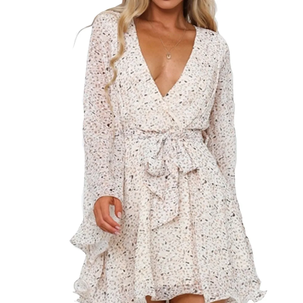 Новая летняя Женская обувь в богемном стиле с принтом шифоновое мини-платье