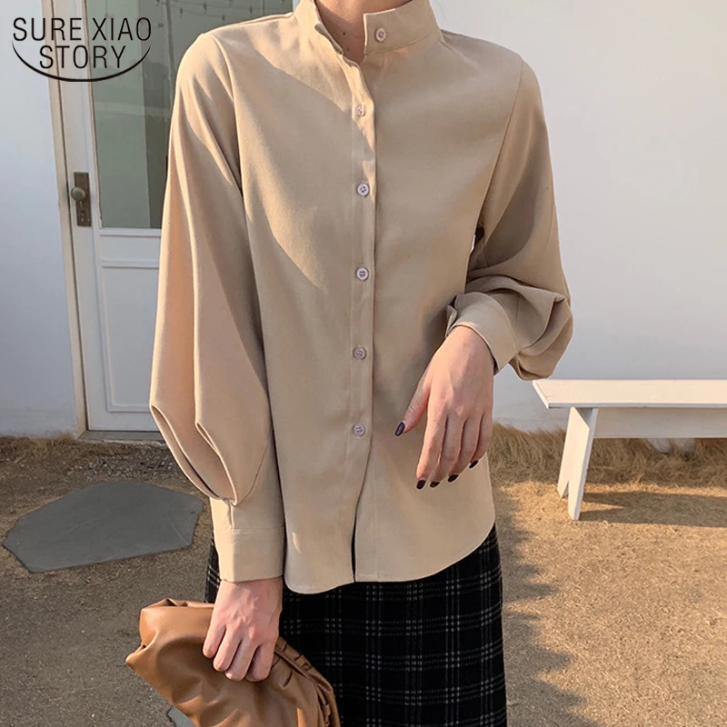 

Korean Autumn and Winter Fashion Elegant Blouse 2021 Clothes Ladies Tops Women Shirts Lantern Long Sleeve Round Collar Top 11308