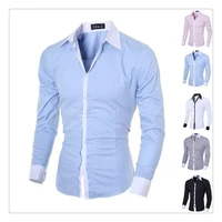 mens casual slim long sleeved shirt top blouse male social business dress shirt office clothes wedding clothing