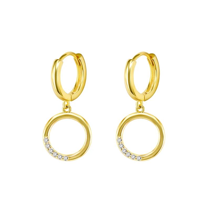 

925 Silver Ear Buckle Geometry Dangle Hoop Earrings for Women Crystal Gold Color Circle Huggie Hoop Earrings Fashion Jewelry
