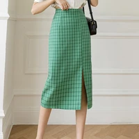 korean elegant kawaii formal office ladies split plaid summer skirt high waist pencil skirts for women midi skirts 2021