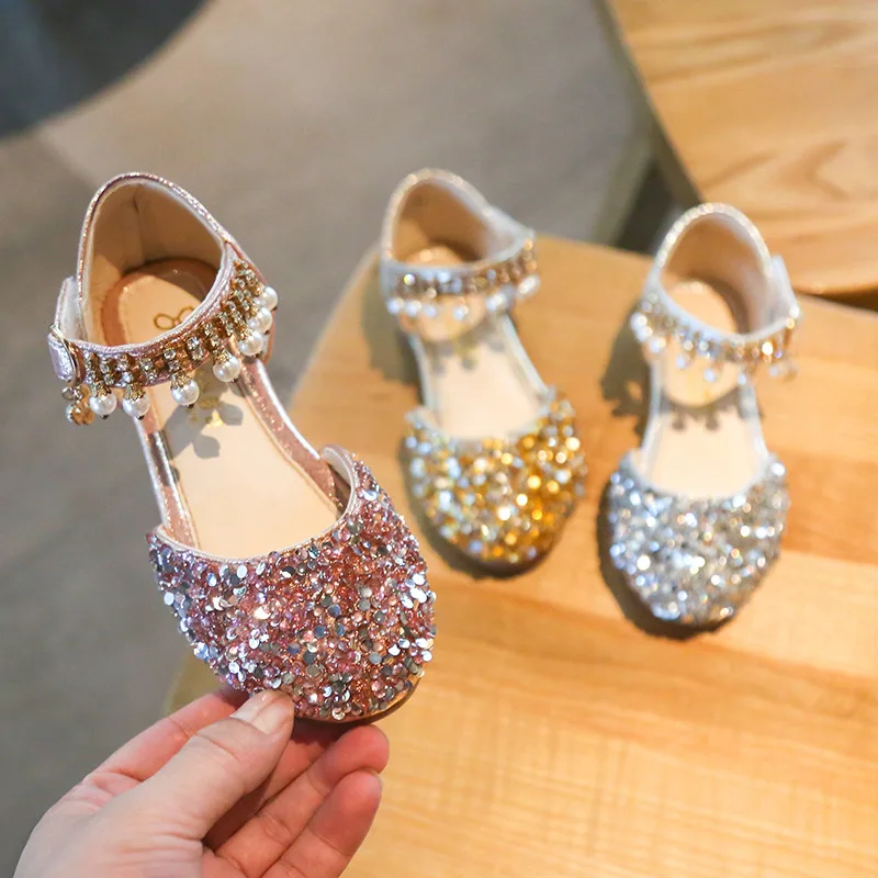 

Rhinestone Children's Shoes Kids Flats Fashion Baby Girls Footwear Dancing Runway Show Princess Melissa Crystal Bead Sequence