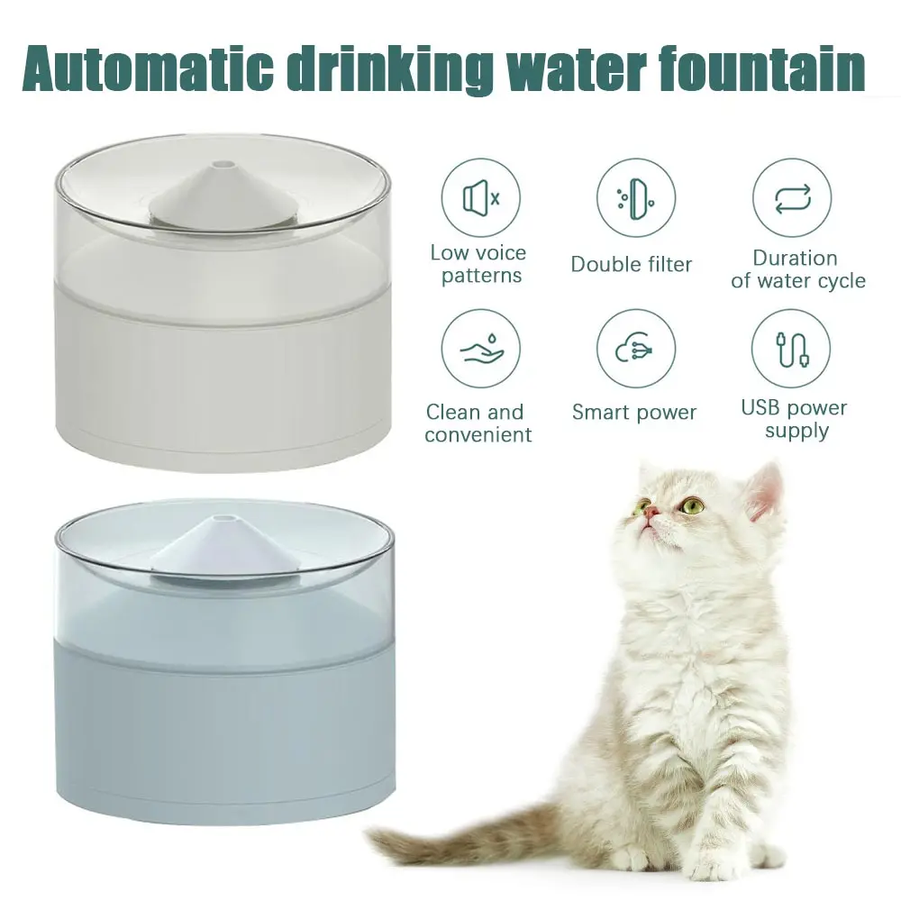 

Pet Automatic Fountain Feeder Cat Transparent Filter Drinker Electric Mute Water Feeder With USB Powered White Blue