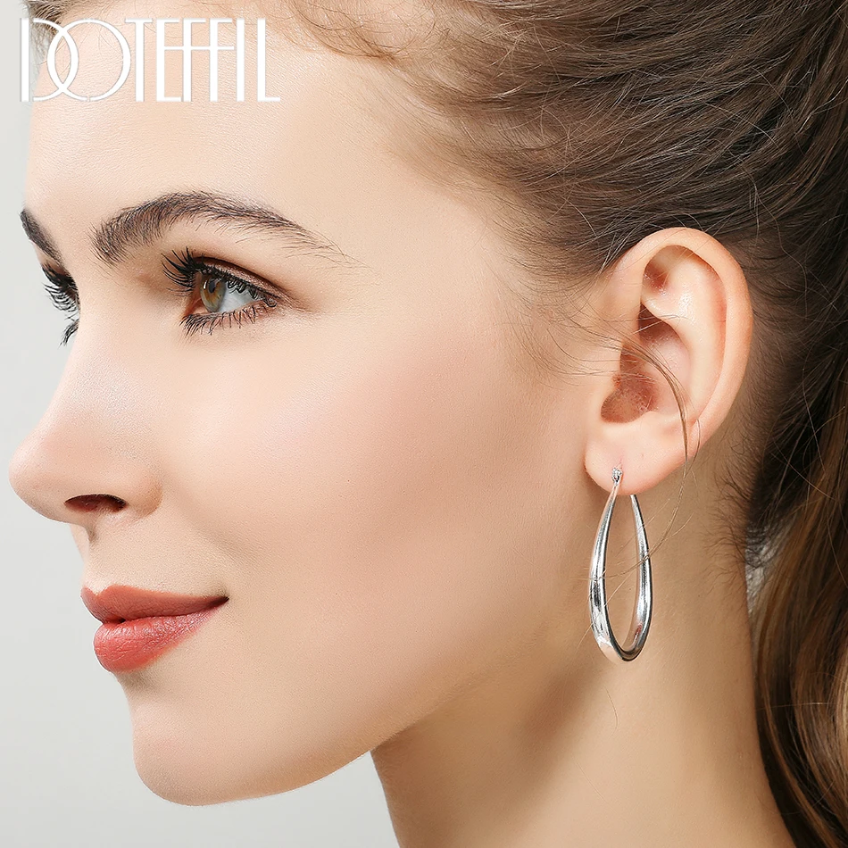 DOTEFFIL 925 Sterling Silver Smooth Circle 41mm Hoop Earrings For Women Lady Gift Fashion Charm High Quality Wedding Jewelry