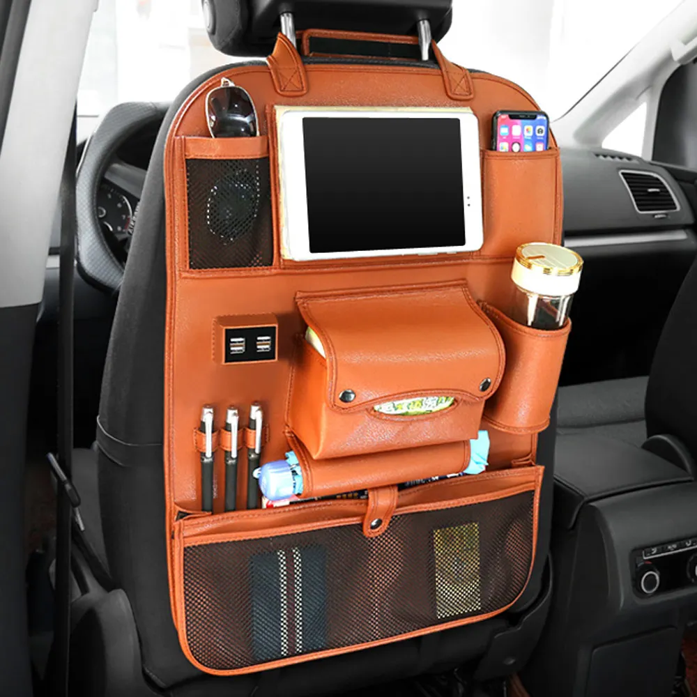 

Car Seat Back Bag Folding Table Organizer Pad Drink Chair Storage Pocket Box Travel Stowing Tidying Car Styling Accessories USB