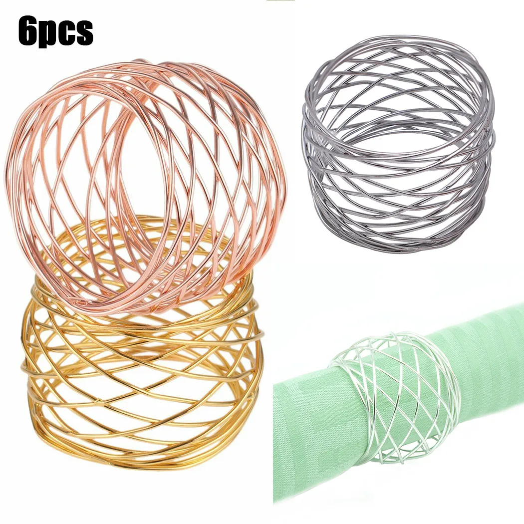 

6Pcs/Set Wide Round Gold Napkin Rings Metal Cross Hollow Sliver Napkin Holder for Wedding Party Table Decoration
