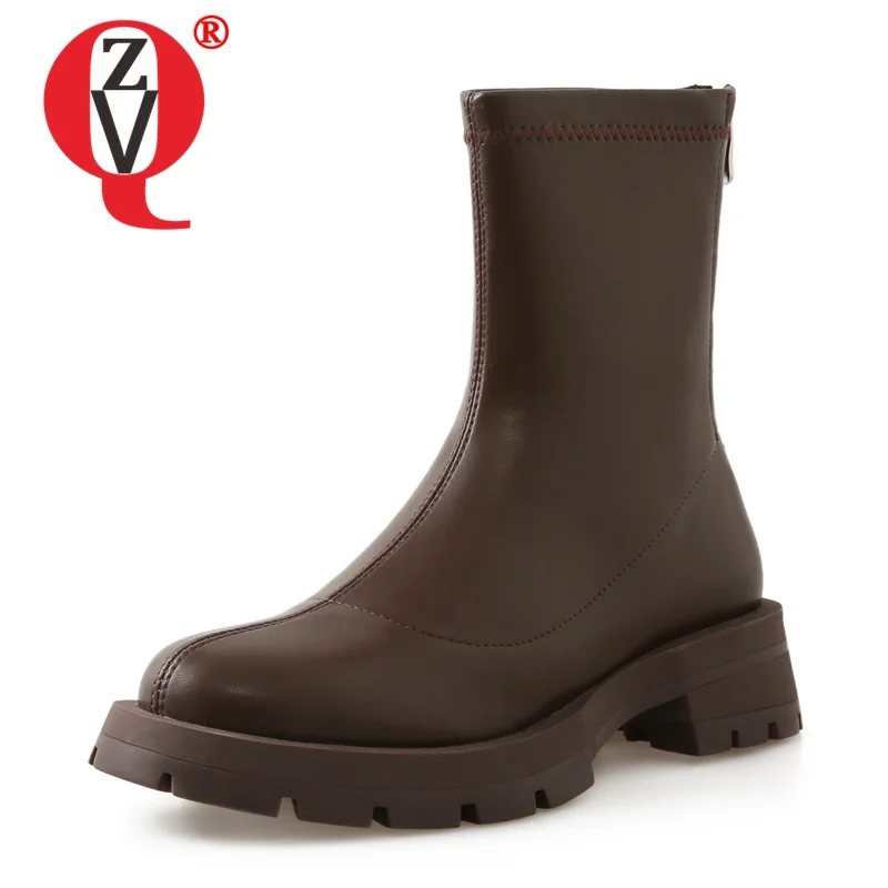 

ZVQ Women winter New Style Thick bottom Leisure short boots Solid color Round Toe Back zipper Concise Comfortable office lady