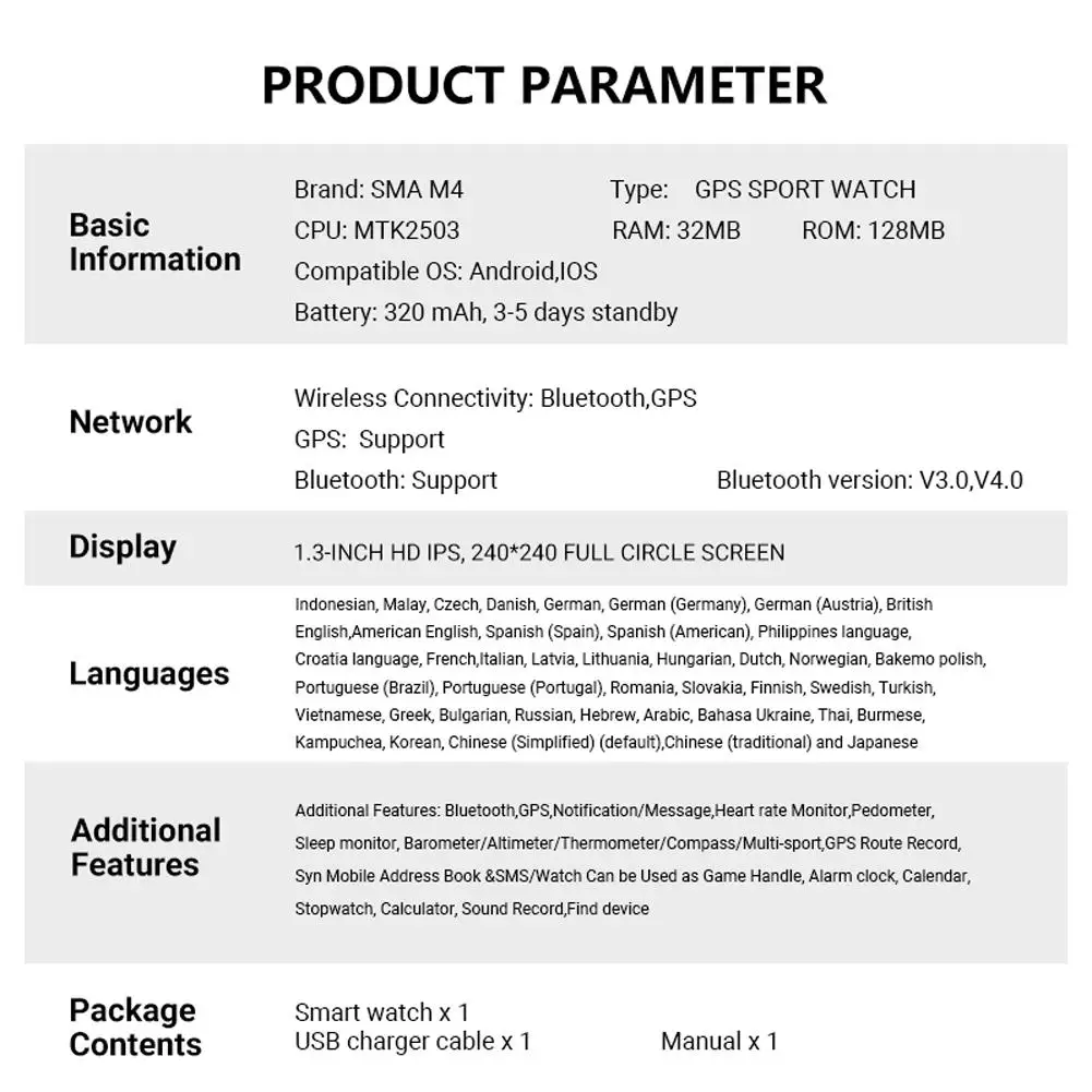 SMA-M4, Смарт-часы, gps компас, барометр, 1,3 дюймов, IP67, водонепроницаемые, спортивные, Bluetooth, звонки, пульсометр, кровяное давление, уличные Смарт-часы