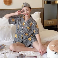 summer pijamas for women 2 pieces pyjama with shorts eye mask anime pikachu sleepwear cotton nightgowns cartoon homesuit korean