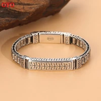 sterling silver mens bracelet vintage thai silver s925 key pattern hand woven couple bracelet 10mm