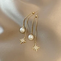 2021 new fashion long metal tassels fine pearl drop earrings senior elegant star crystal temperament women dangle earrings