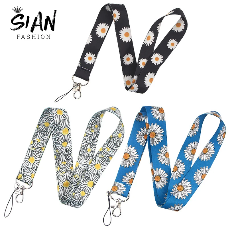 

Daisy Neck Straps Ribbon Lanyards Keychains Holder Keyrings for Mobile Phone ID Card Badges Hang Rope Long Keycord Jewelry Gifts