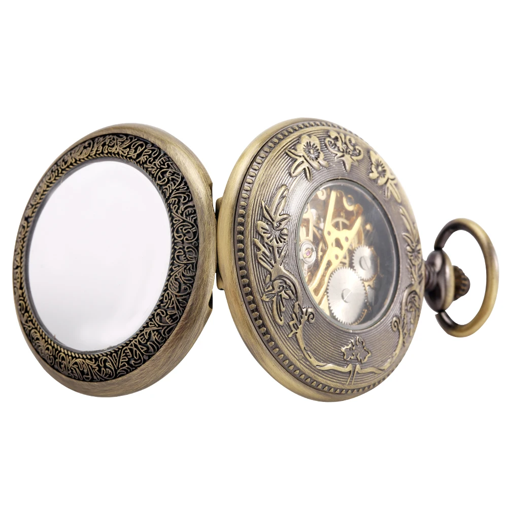 

Bronze Color Glass Cover Pocket Watch Manual Mechanical Luminous Hands Classic Digital Watch Face Vintage Clock Man Women