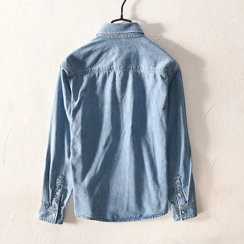 Брендовые новые джинсовые мужские рубашки с дырками 2020 длинным рукавом