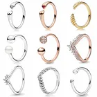 Открытые Кольца в виде двух сердец с кристаллом, серебро 925 пробы