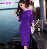 ldyrwqy dresses for fallwinter new style purple long sleeved temperament ladies slim bag hip women office lady