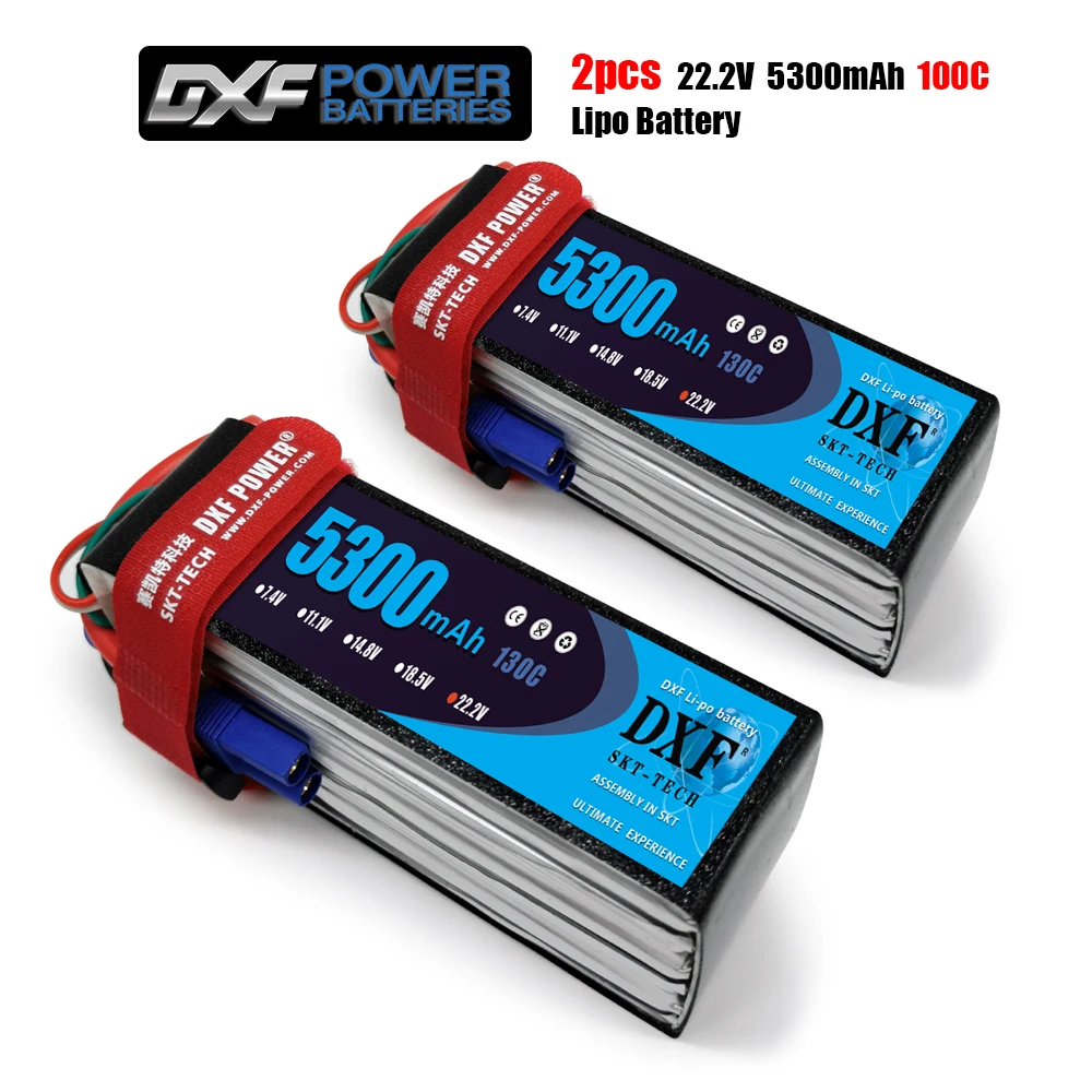 

DXF 6S 22.2V 5300mah 130C-260C Lipo Battery 6S XT60 T Deans XT90 EC5 50C For Racing FPV Drone Airplanes Off-Road Car Boats