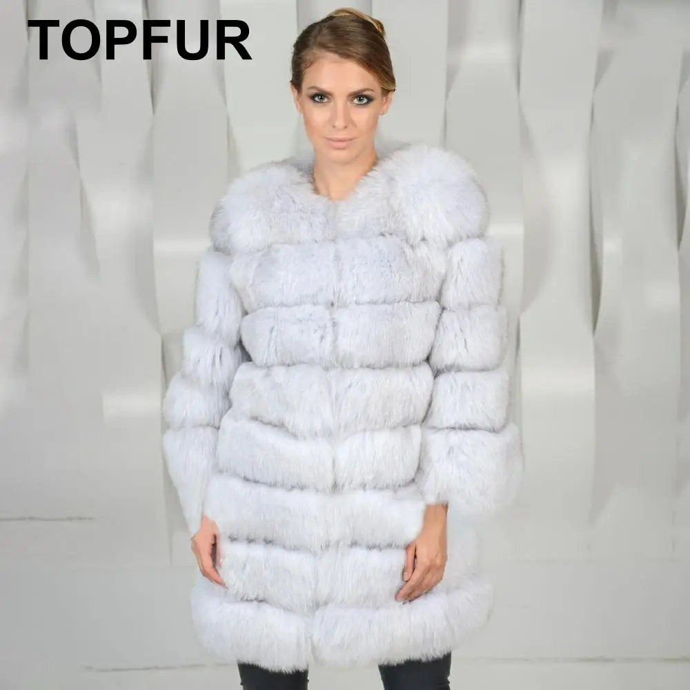 Женское пальто из натурального меха TOPFUR белое толстое с круглым вырезом и