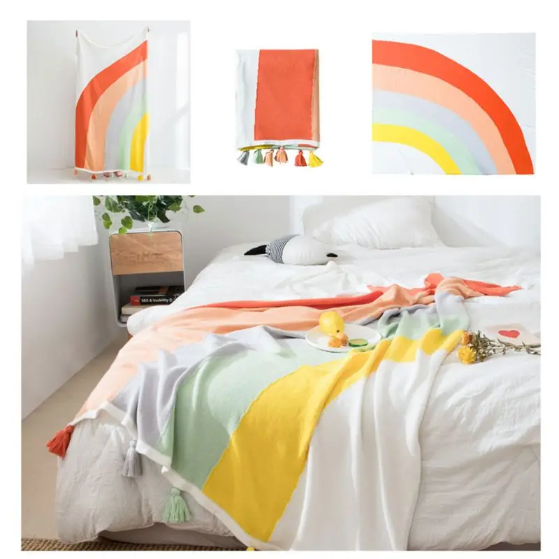 Хлопковое трикотажное одеяло в скандинавском стиле радужную полоску милое
