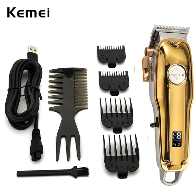 Clippers para Homens Aparador de Barba Corte de Cabelo Kemei Barbeiro Profissional Cordless Cabelo Ajustável Display Lcd Corte Aliciamento Kit