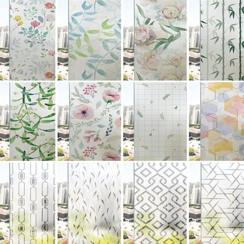 

Plant flower pattern frosted electrostatic opaque glass protective film bathroom toilet window shading sticker insulation film