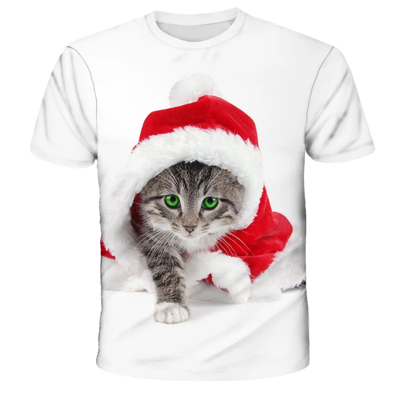 

New Cute Reindeer t shirt Cat Fashion Christmas Harajuku Short Sleeve T-shirt 3D Print Summer Tops Suitable all Seasons clothing