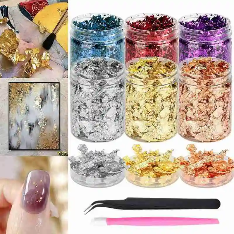 

6 Box Set Color Gold Nail Foil Art Ultra-Thin Stickers Double-Sided Scrap Paper Decorative Decal Nail Design Tool Set Cl28