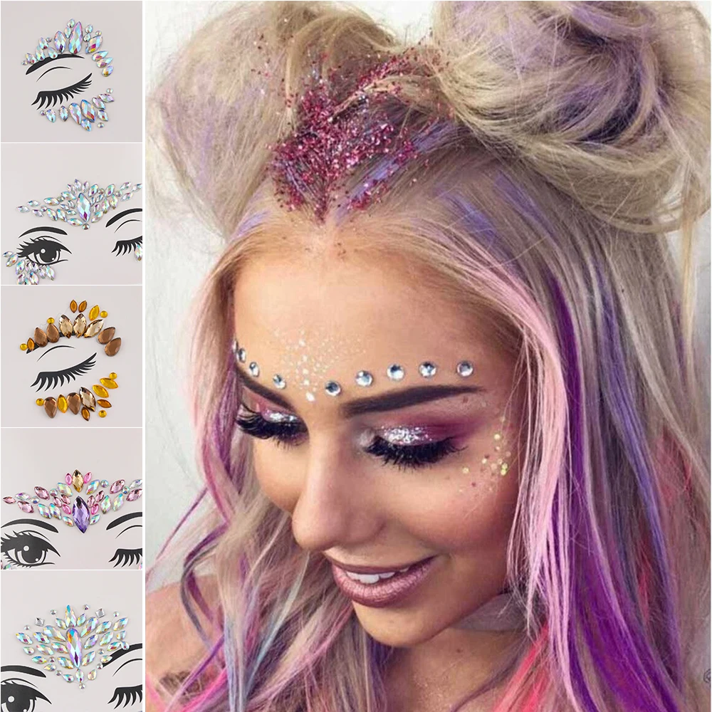 

1PC Sexy Glitter Face Sticker Jewels Rhinestones Temporary Tattoo Crystal Face Makeup Flash Diamond Eyeshadow Tattoo Stickers