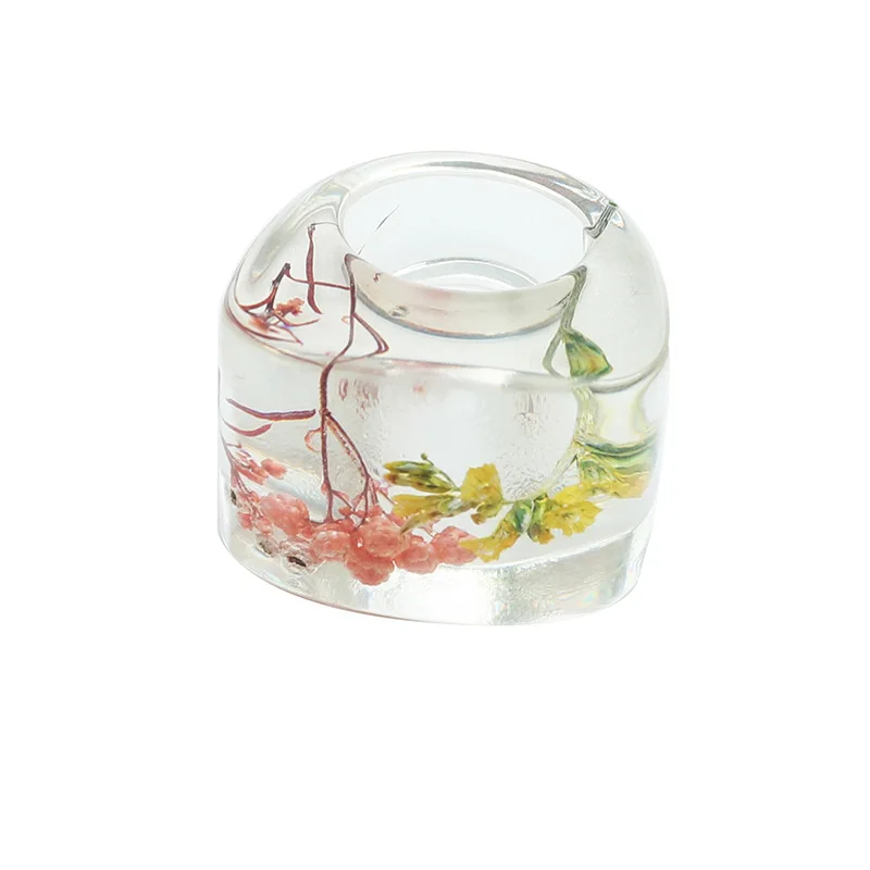 

Fashion Handmade Transparent Glass Resin Big Ring Beautiful Dried Flowers Plants Inside Finger Ring For Women Party Jewelry