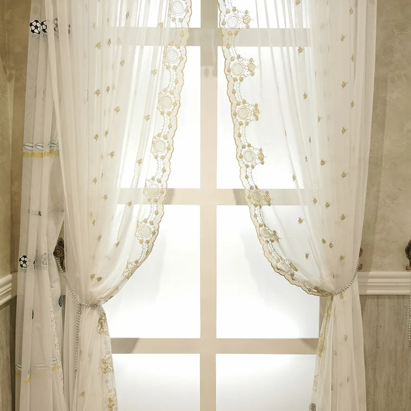 

Curtains for Living Room Dining Bedroom New European-style Simple Texture Embroidery White Translucent Windows Door Sunlight