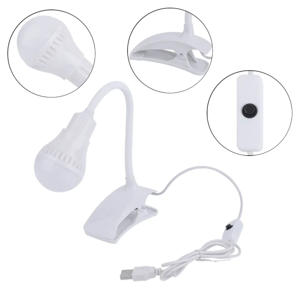 

ICOCO 2018 Super Bright LED Desk Clip Lamp USB Rechargeable Table Reading Lamp Student 360 degree bendable Light