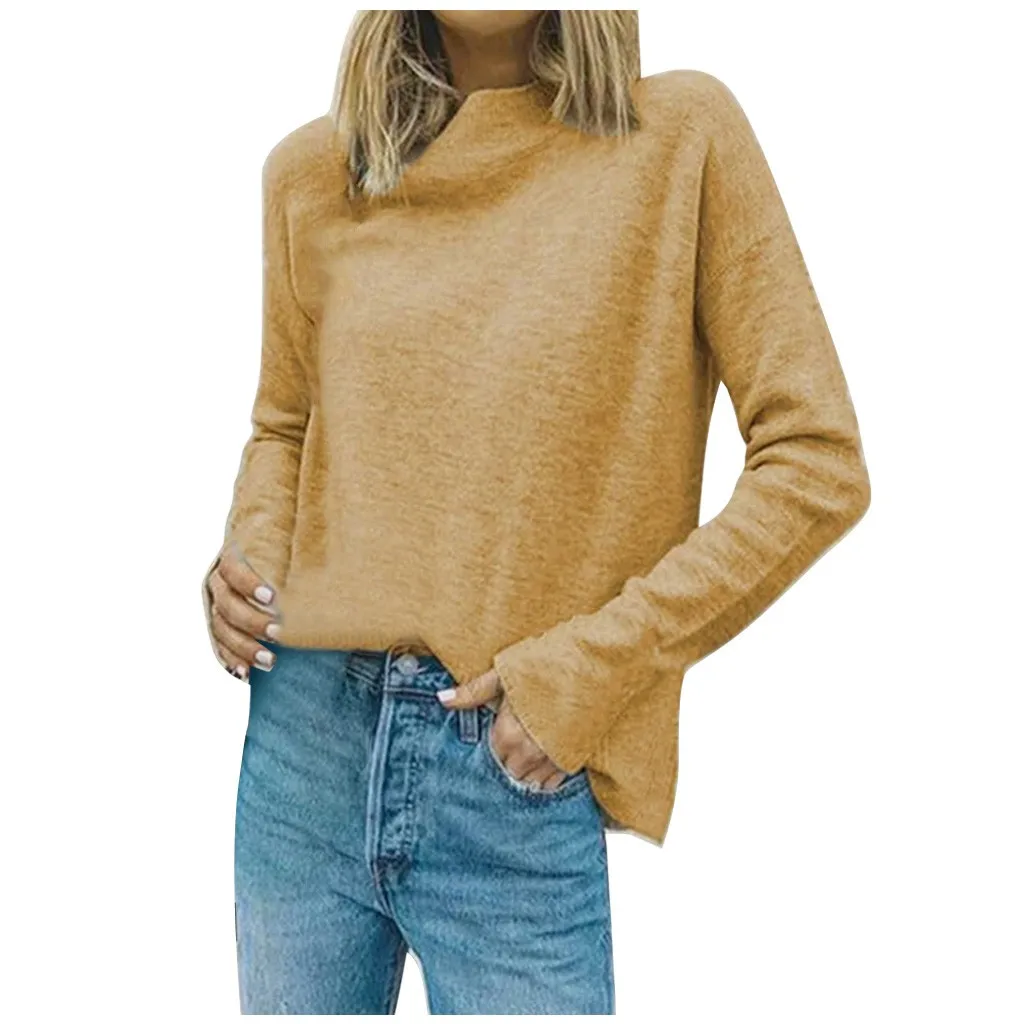 Женская футболка с длинным рукавом и высоким воротником однотонная Повседневная