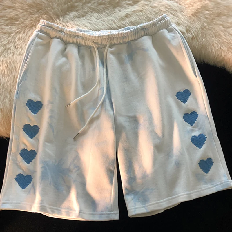 

Tie-Dye Love Elastic Waist Fashion Zevity Basic High Waist Summer Women'S Casual Cycling Clothing Sports Fitness Shorts 2021