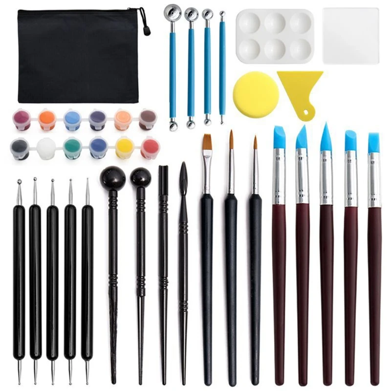 

38pcs DIY Clay Sculpture Pottery Tool Set Multifunctional Carving Point Drill Pen Acrylic Paint Ceramics Sculpting Scraper Kit